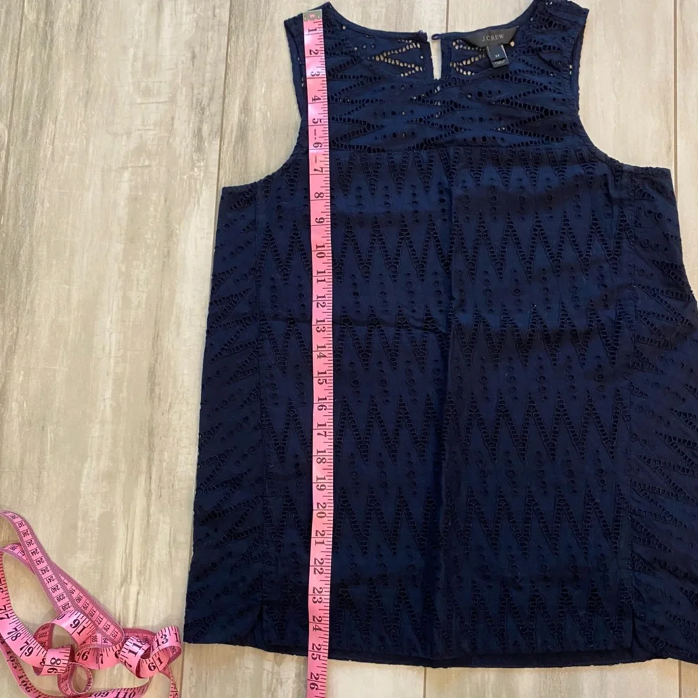 J. Crew Navy Blue Textured Eyelet Monochrome Sleeveless Preppy Top, 2 Tall